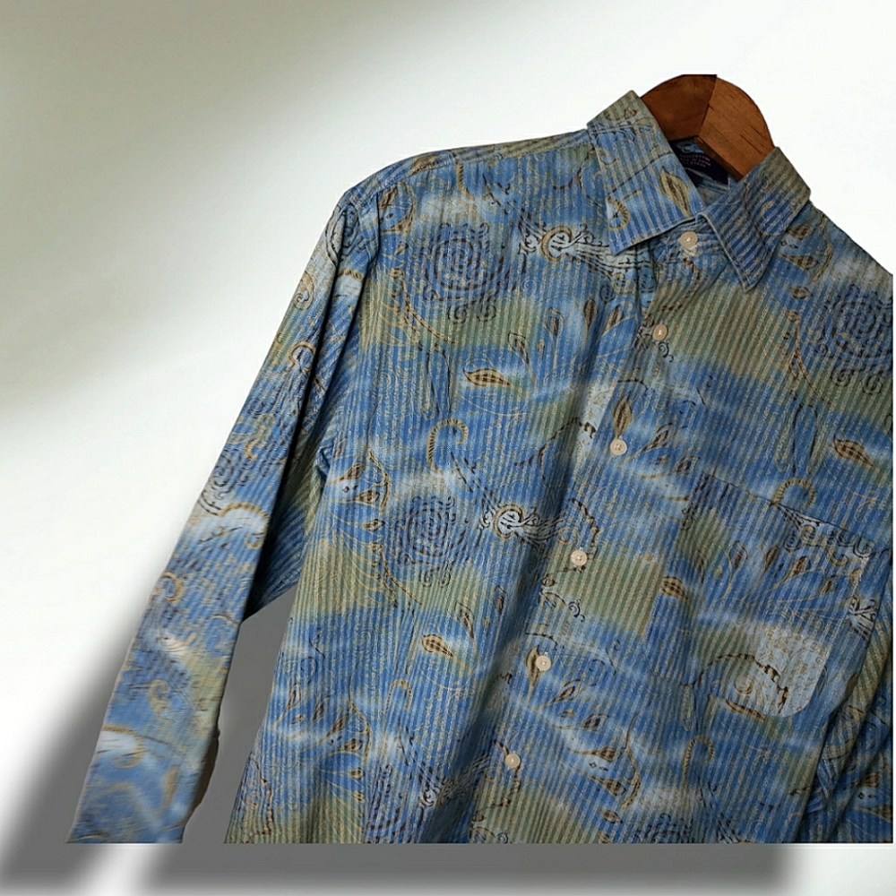 Alan Flusser Cotton Paisley Shadow Stripes Clothes Make the Man CEO Golf Rare M